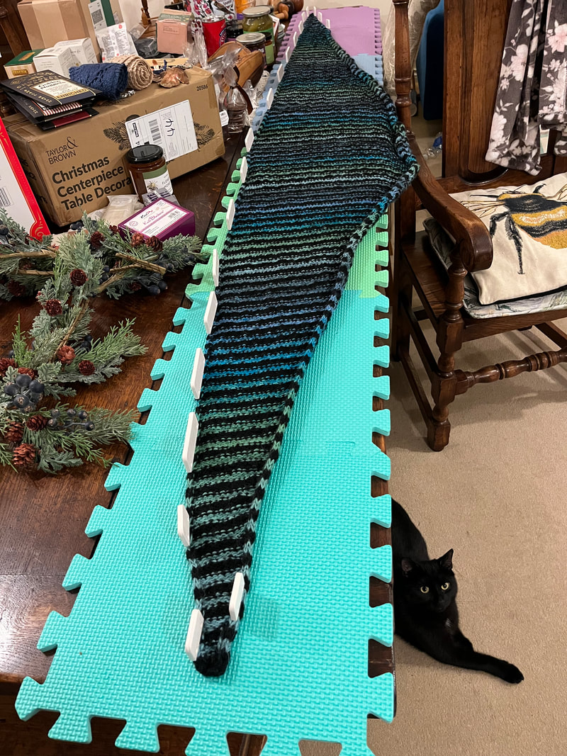 When you need to block that shawl that is the same length as your dining room table but you are also trying to decorate the house for Christmas ...