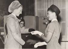 The inspirational Aunty Joan receiving her Queen's Nursing Institute long service award, from the Duchess of Gloucester,  in 1975 for 21 years Community Nursing